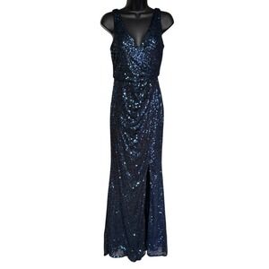 Badgley Mischka Ombre Astor All Over Sequin Gown Sz 2 Midnight Blue Formal